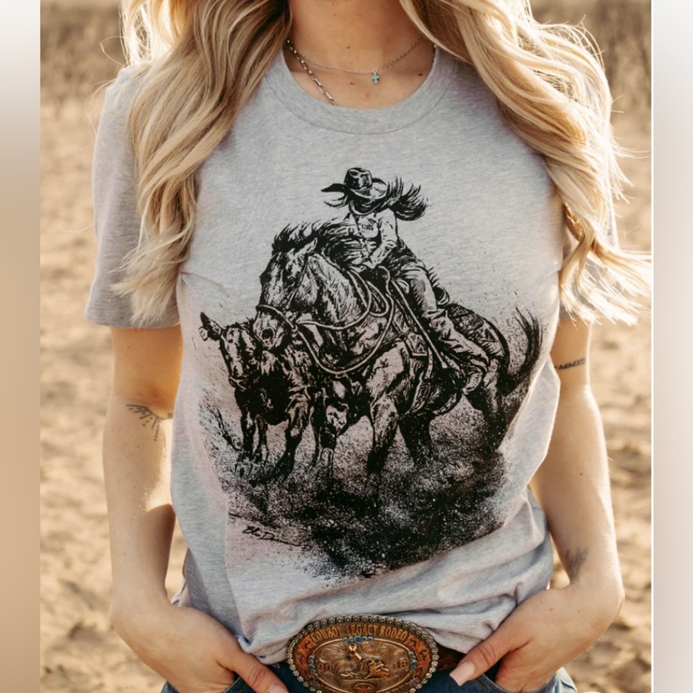 🖤🩶Sterling Kreek Grey Western Tee Horse Cowgirl Reining Rodeo Plus Size Too